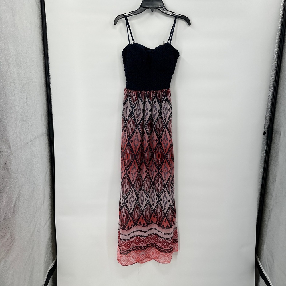 Indie Boho Crochet Top Maxi‎ Dress Medium Cutout Back Festival Navy Babydoll